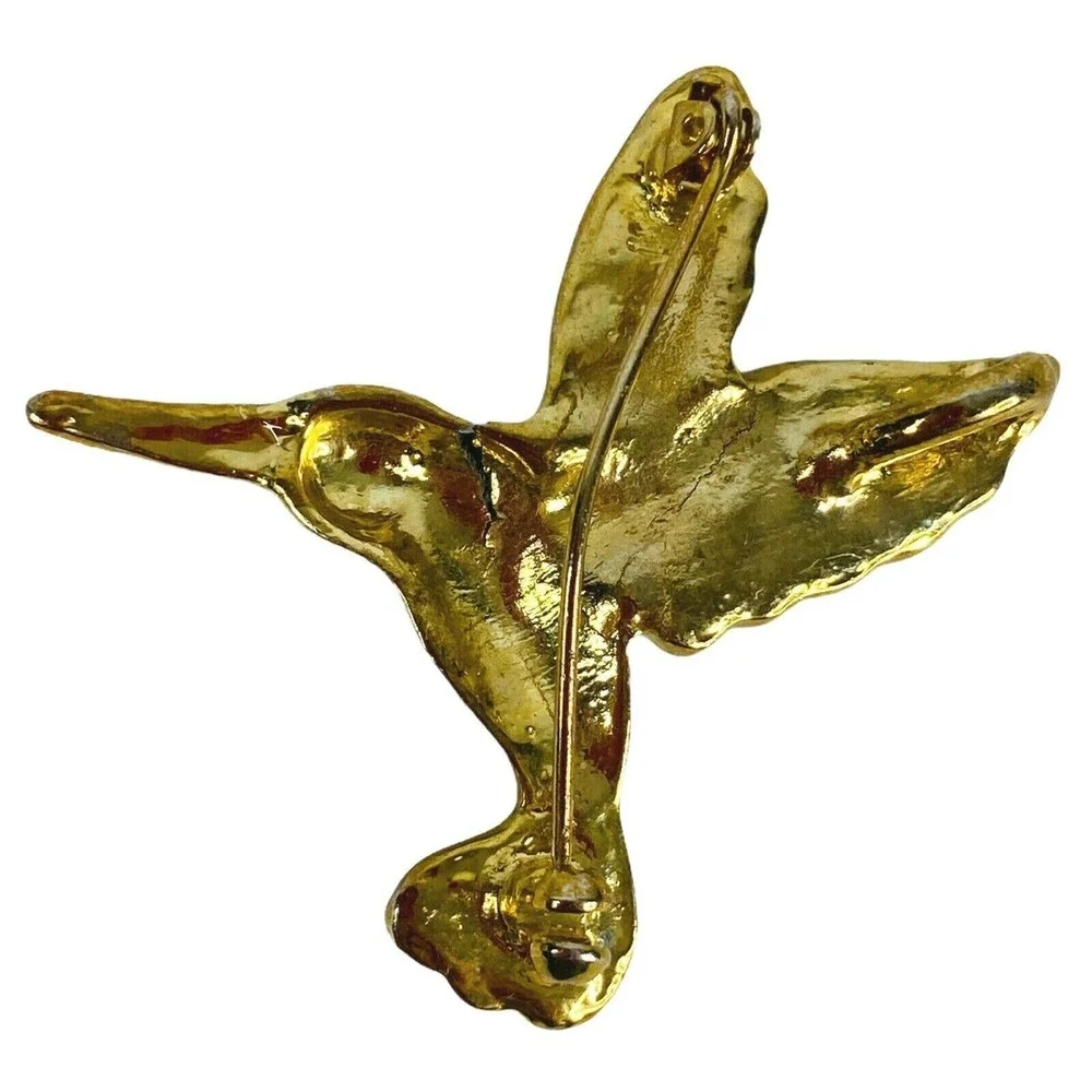 Hummingbird Bird Rhinestone Gold Tone‎ Brooch Pin